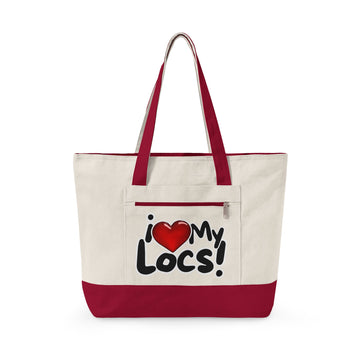 Canvas Tote Bag — "I  Love My Locs" Zippered Natural Tote for Loc Lovers