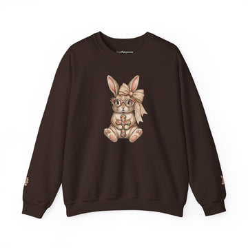 Bunny with Bow Crewneck Sweatshirt — Cute Glasses Rabbit Graphic