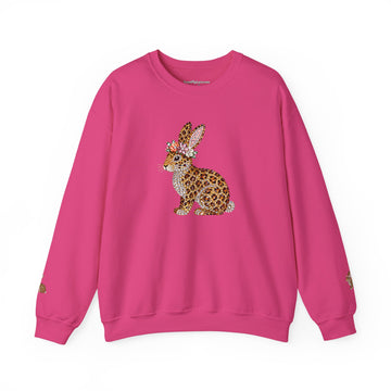 Faux Jeweled Leopard Print Bunny Crewneck Sweatshirt